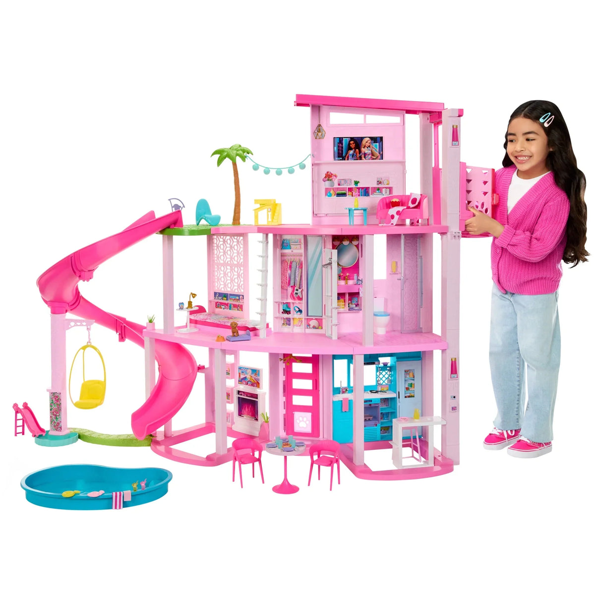 Barbie Dreamhouse Pool Party Doll House and Playset with 75+ Pieces, 45 in, Slide & Puppy Elevator