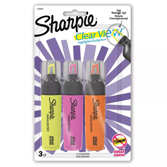 Sharpie Clear View 3pk Highlighters Chisel Tip Multicolored: Quick Drying Markers for School Supplies Kids